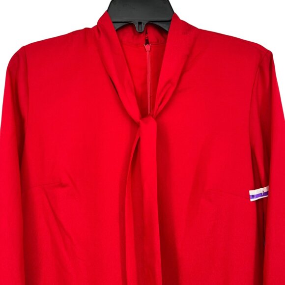 Tahari ASL Ruffle Pleat Detail Tie Neck Bell Sleeve Dress Red Size 2 NWOT - Picture 3 of 12